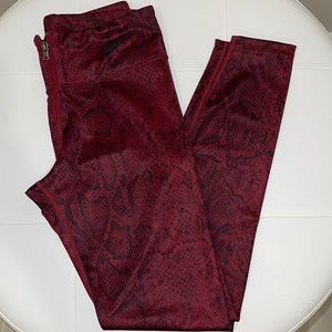 Burgundy Snake print high waisted leggings